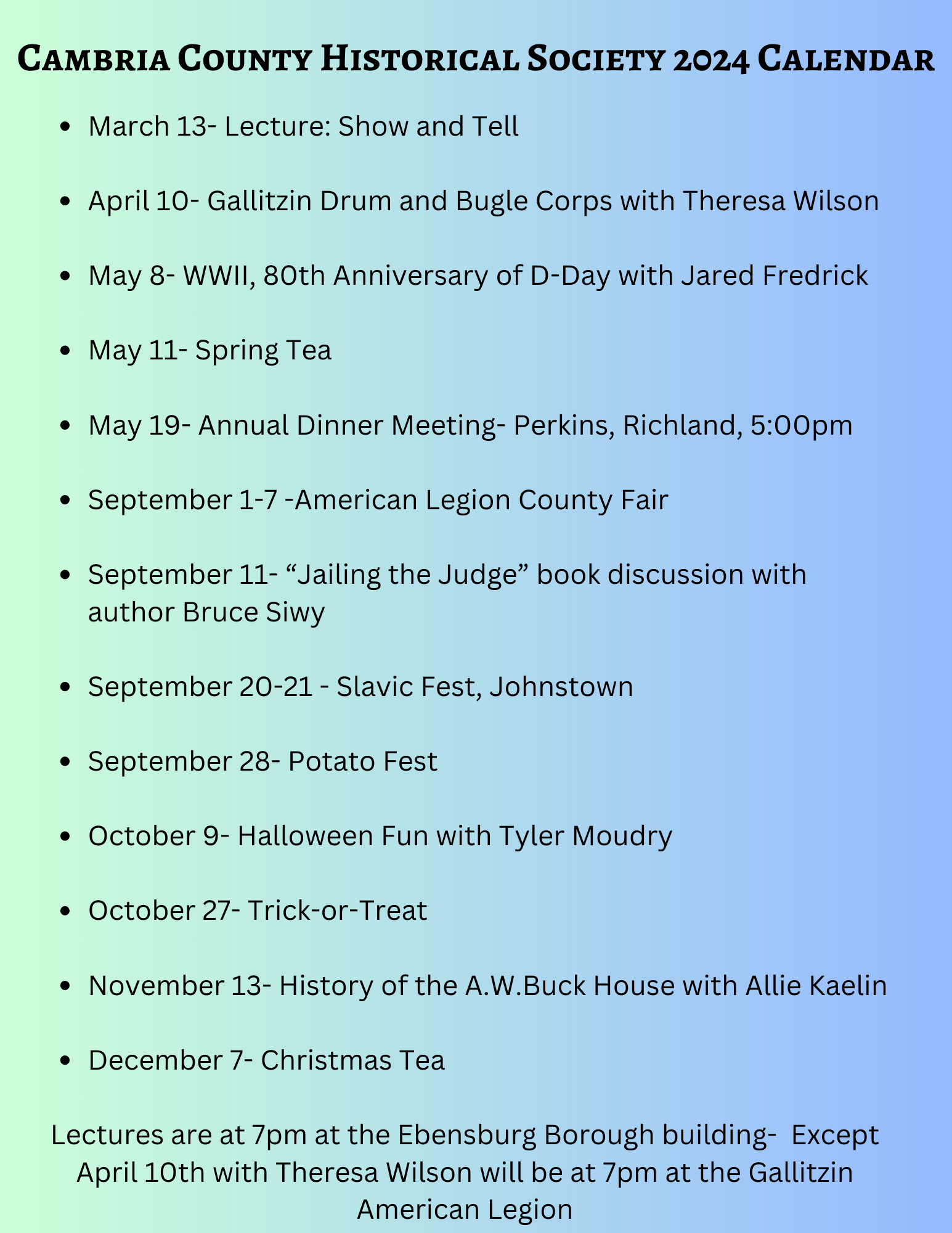 Event Calendar Cambria County Historical Society